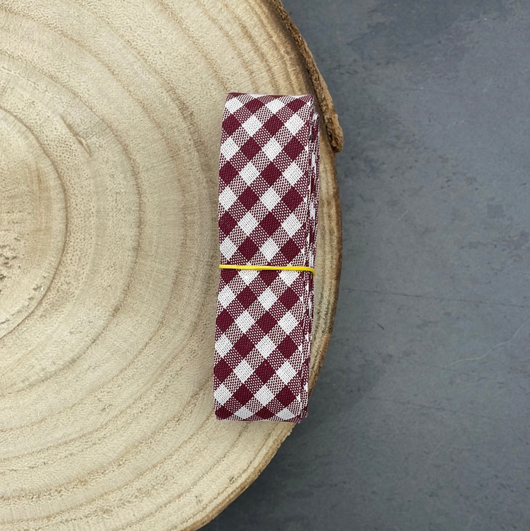 Baumwoll-Schrägband 20mm Karo bordeaux 3m